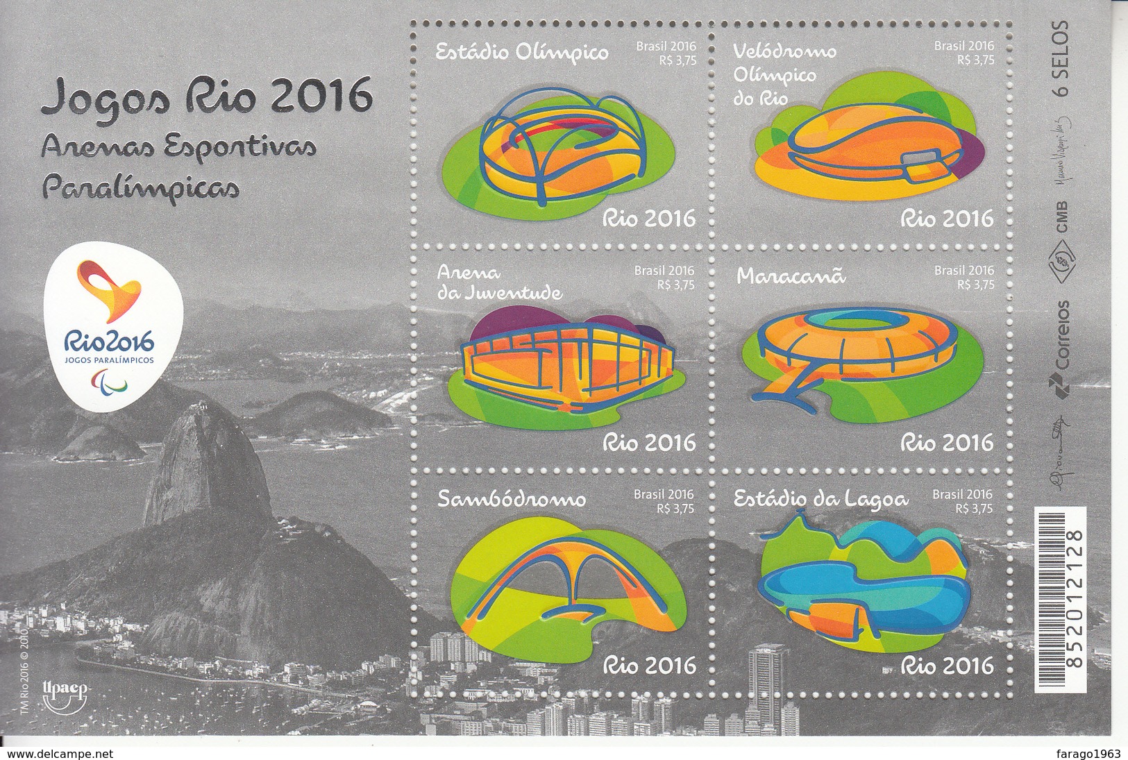 2016 Brazil Brasil Paraolympic Olympic Stadiums Miniature Sheet Of 6 MNH - Eté 2016: Rio De Janeiro