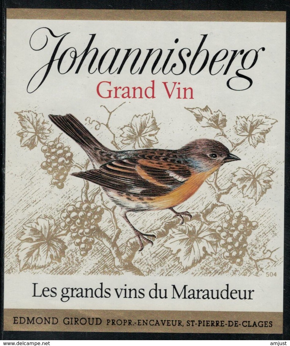 Etiquette De Vin // Johannisberg, Vin Du Maraudeur, Oiseau - Federn