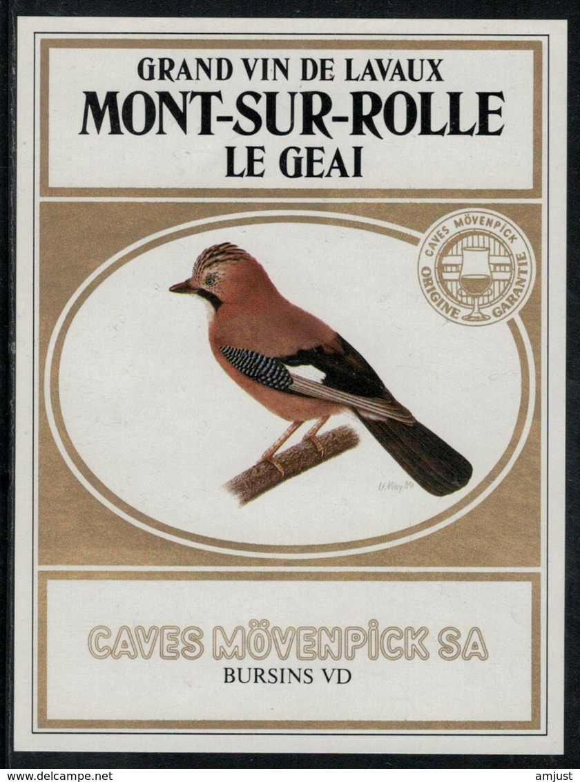 Etiquette De Vin // Mont-sur-Rolle, Le Geai, Oiseau - Plumes