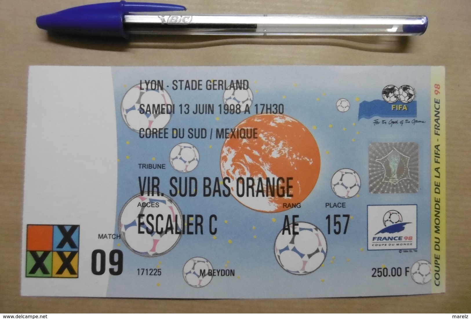 Football Ticket D'entrée 1998 COUPE DU MONDE DE LA FIFA à LYON Stade Gerland : CORÉE DU SUD / MEXIQUE - Tickets D'entrée