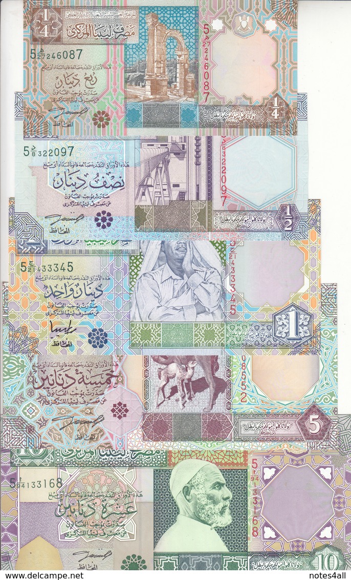 LIBYA 1/4 1/2 1 5 10 DINARS 2002 P-62 63 64 65 66 UNC SET LOT */* - Libië