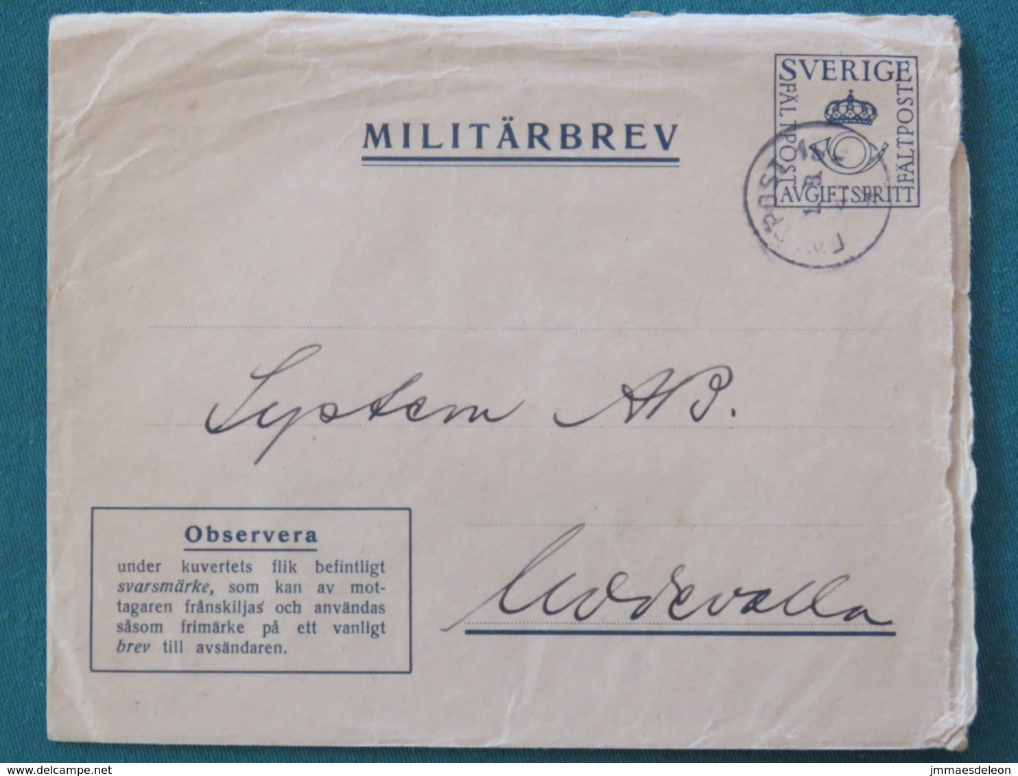 Sweden 1941 Military Army Cover Perhaps Sent From Germany - Militärmarken