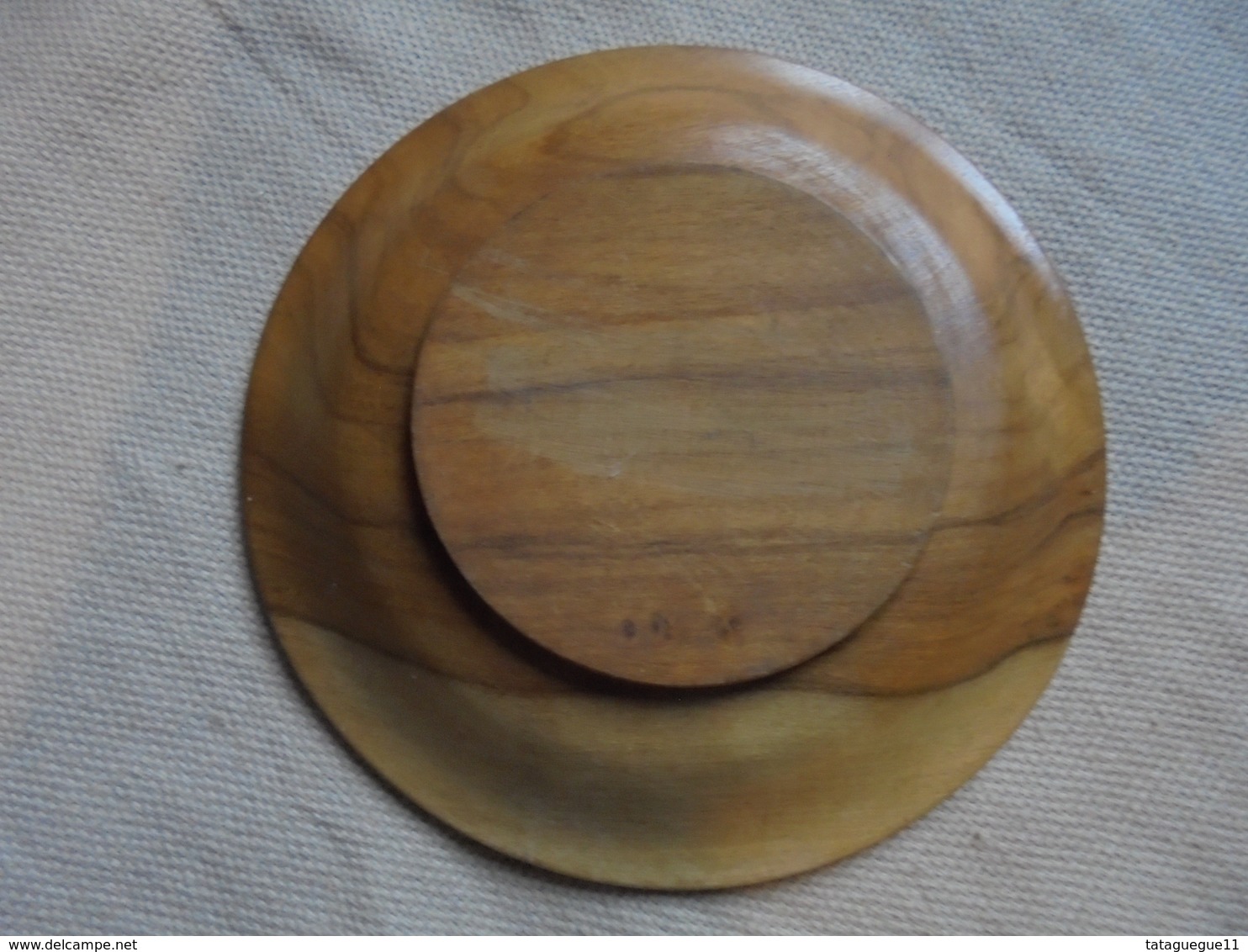 Vintage - Mini Assiette En Bois D'olivier - Art Populaire