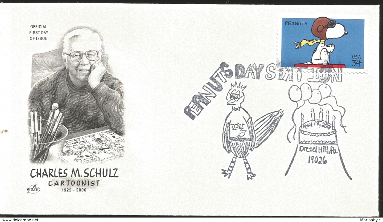 J) 2001 UNITED STATES, CHARLES M SCHULZ, CARTOONIST, PEANUTS DAY STATION, FDC - Sonstige & Ohne Zuordnung