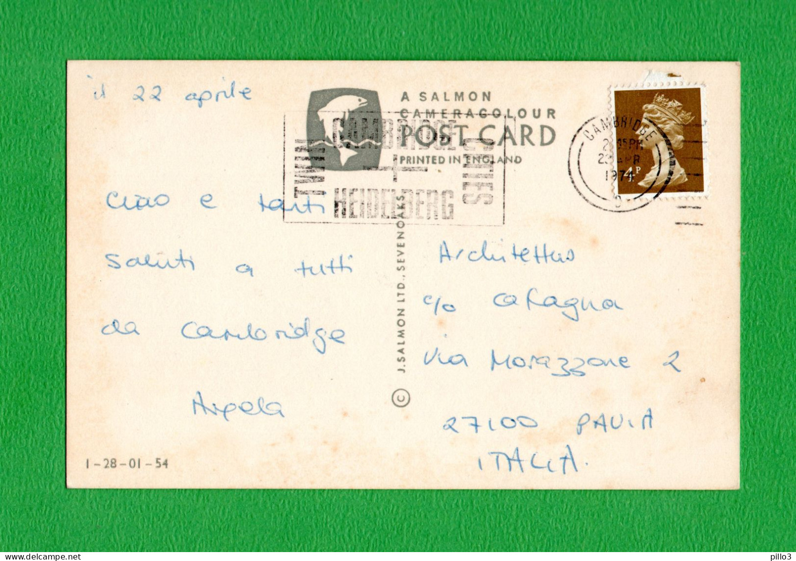 INGHILTERRA :  CAMBRIDGE, Cartolina  Viaggiata  22.04.1974 Per PAVIA - Cambridge