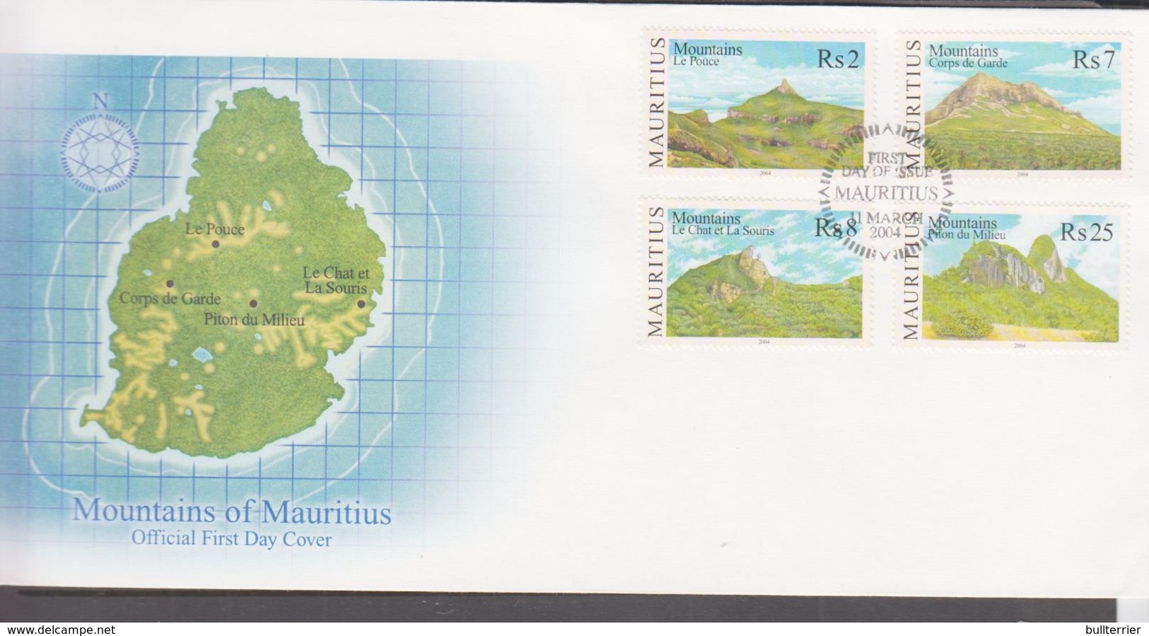 MOUNTAINS  - MAURITIUS - 2004- MOUNTAINS SET OF 4 ON ILLUSTRATED FDC - Geography