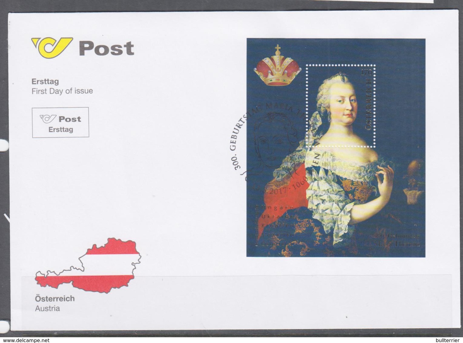 JOINT ISSUES  - AUSTRIA    - 2017 - MARIA THERES SOUVENIR SHEET ON ILLUSTRATED FDC - Joint Issues