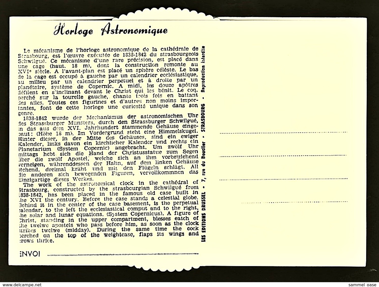 Strasbourg Münster -  Horloge Astronomique - Astronomische Uhr - Mit Innenliegender Drehscheibe -  Ca.1975 (11580) - Dreh- Und Zugkarten