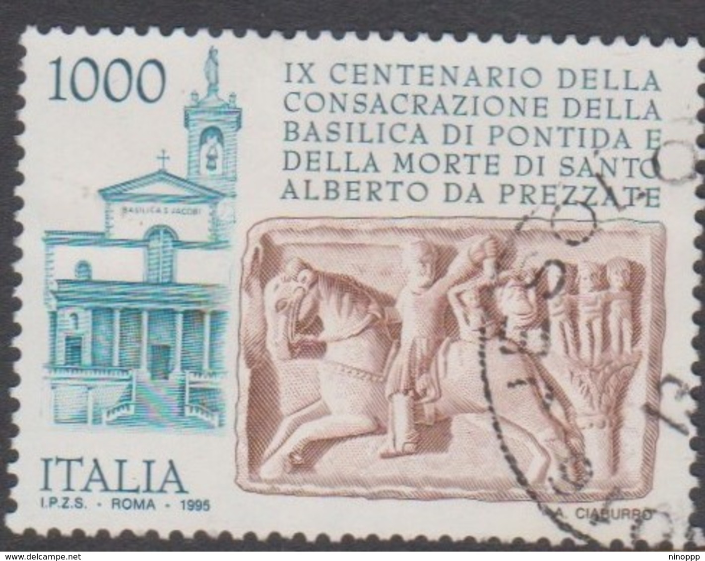 Italy Republic S 2188 1995 Basilica Of Pontida 900th Aniversary, Used - 1991-00: Used