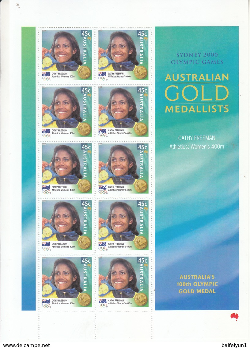 Australia 2000 Sydney Olympic Game Gold Medal Winners Athletics Women's 400m Cathy Freeman Sheetlet - Eté 2000: Sydney - Paralympic