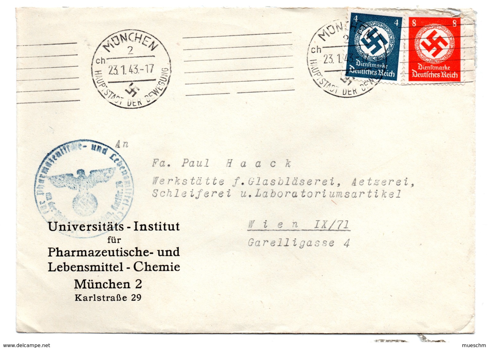 Deutschland, 1943, Briefkuvert Frankiert Mit 4 Und 8Pf/Dienstmarken Und SStpl. (17473E) - Covers & Documents