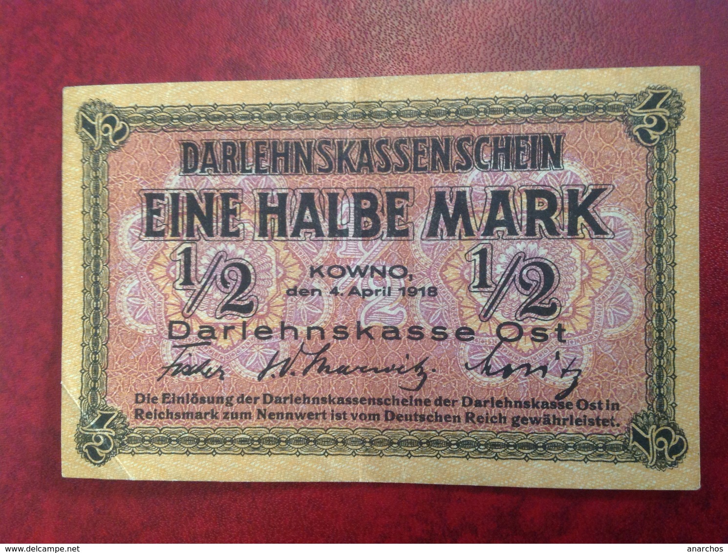 Billet Eine Halbe Mark 1918 - Autres & Non Classés