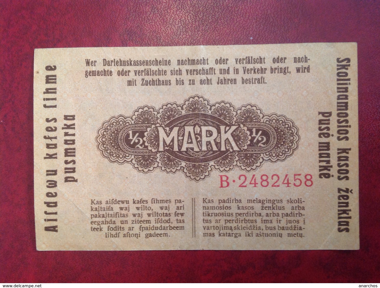 Billet Eine Halbe Mark 1918 - Autres & Non Classés