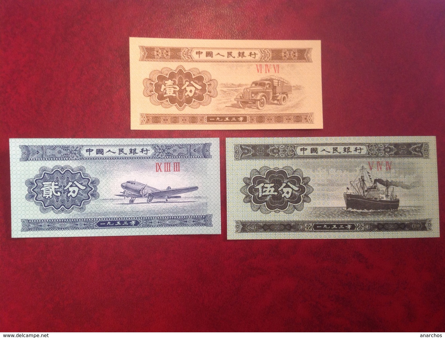 3 Billets Chine , Avion Bateau Camion - Chine