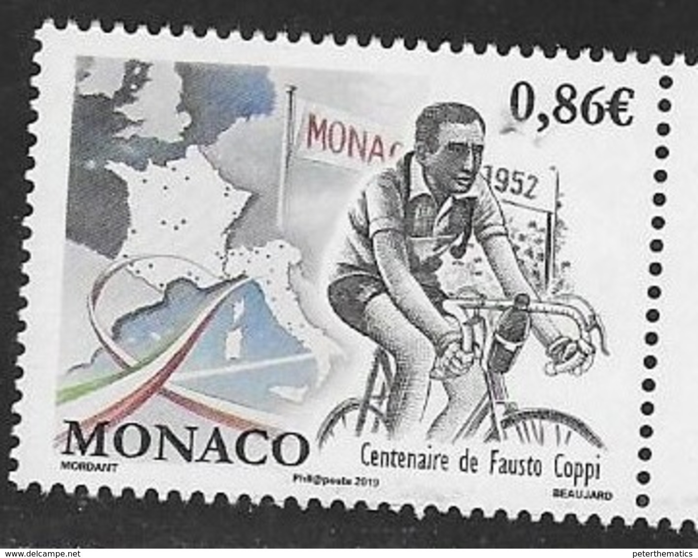 MONACO, 2019, MNH,CYCLING, BICYCLES, FAUSTO COPI,1v - Ciclismo