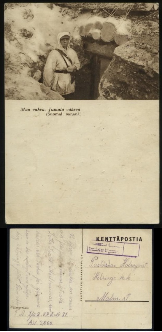 20086 Finnland WW II Militär Karte Mit Bild Soldat Feldpost Mit Zensur 1942, Bedarfserhaltung , Selten. - Covers & Documents