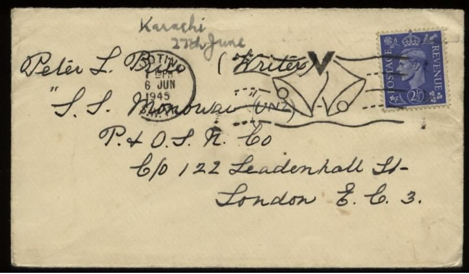 S4765 - England Briefumschlag Militär: Gebraucht Mit Victory Glocken Stempel - Schiff S.S. Monowai 6.6.1945, Bedarfser - Briefe U. Dokumente