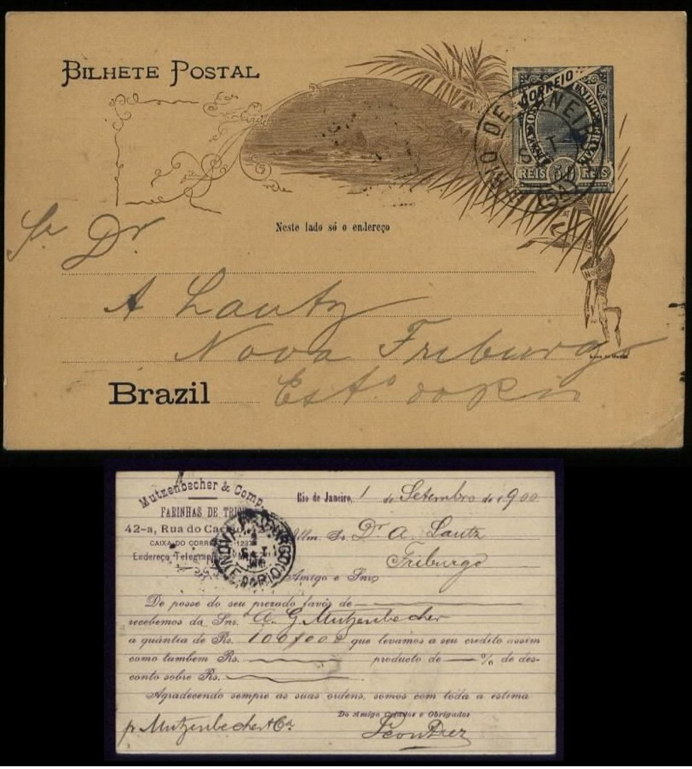 S6557 - Brasilien GS Postkarte Mit Privat Zudruck , Mutzenbecher: Gebraucht Rio De Janairo - Freiburg 1900 , Bedarfser - Postal Stationery