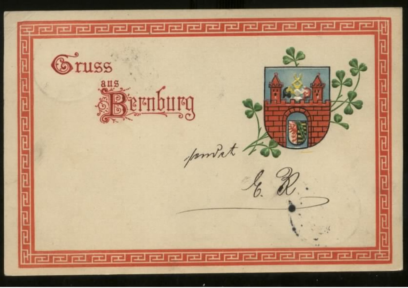 S2620 DR Wappen Präge Postkarte ,AK Gruss Aus Bernburg:gebraucht Bernburg - Greiz 1899, Bedarfserhaltung. - Autres & Non Classés