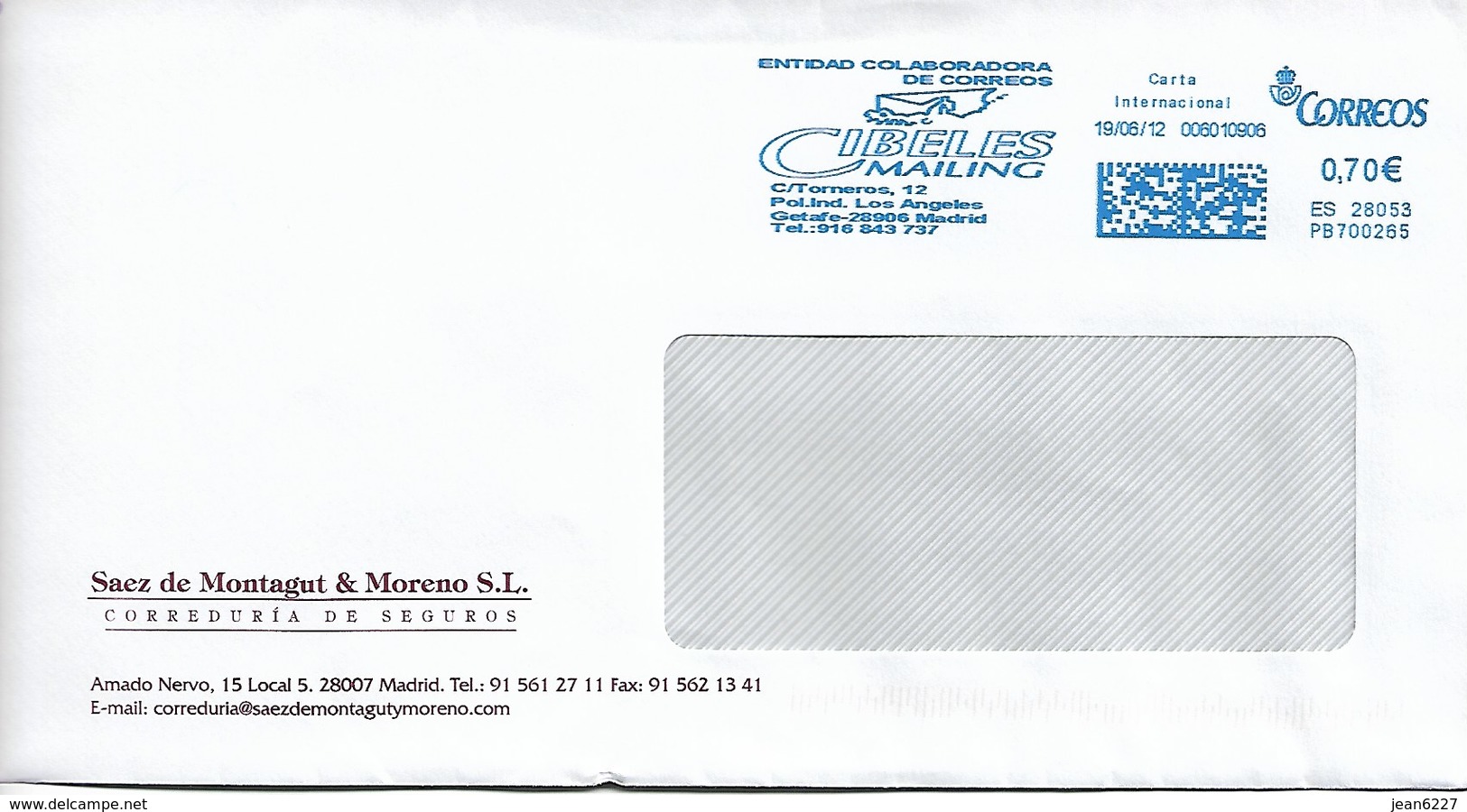 Enveloppe D'Espagne Vers La Belgique - Affranchissement Machine - Cibeles Mailing - Lettres & Documents