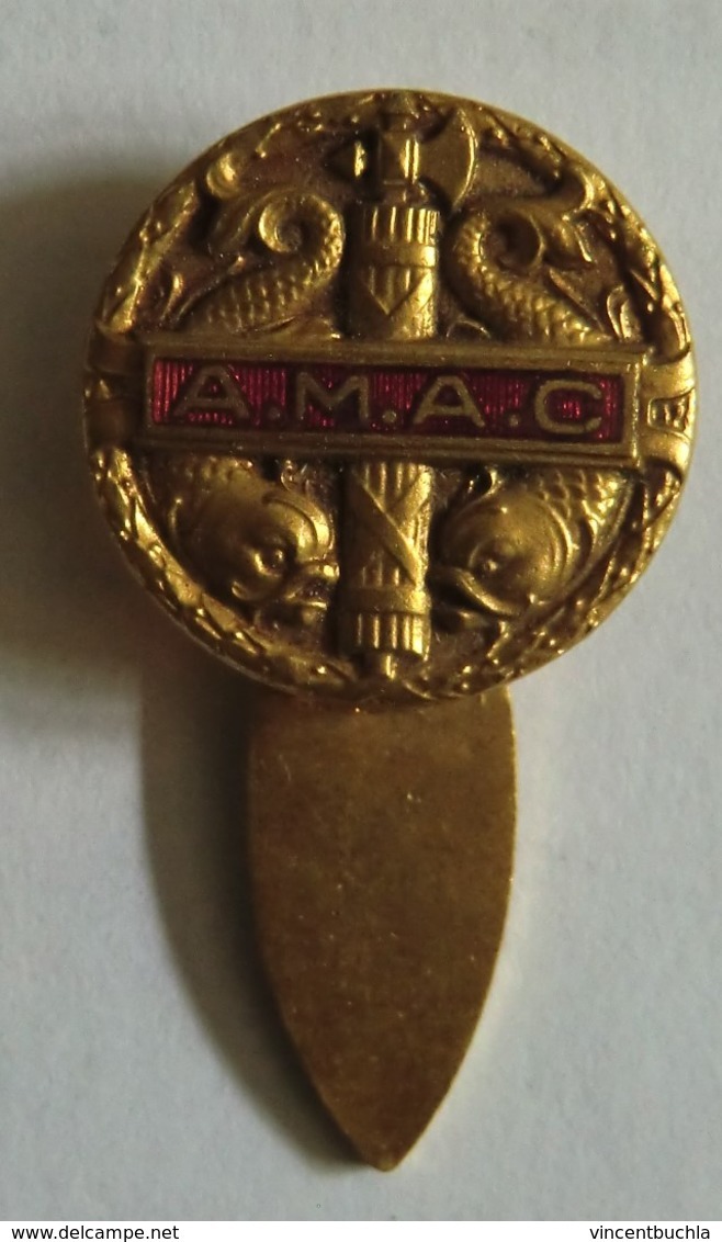 Broche A.M.A.C (Association Mutilés Anciens Combattants ?) 2 Dauphins Et Francisque Doré Diamètre 18 Mm H Bargas - France