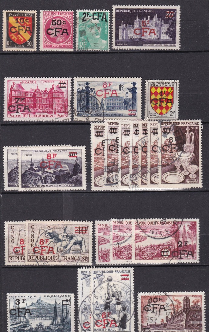 C. F. A. : LOT De 95 TIMBRES  CFA   REUNION  ( Avec Doubles Et Multiples )  .  4  SCANS  . - Oblitérés