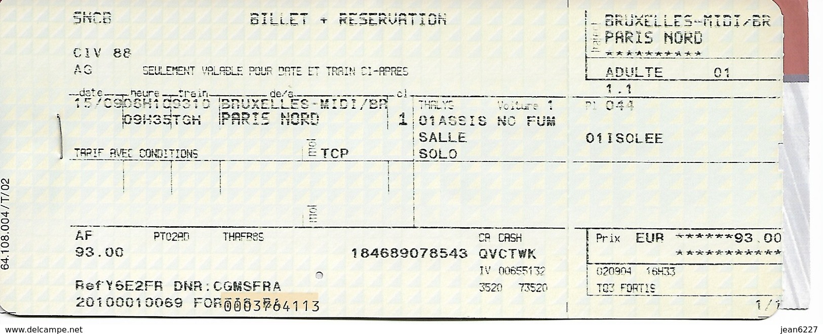 Billet + Réservation - Thalys Bruxelles-Midi - Paris-Nord - Corporate Program - Chemin De Fer