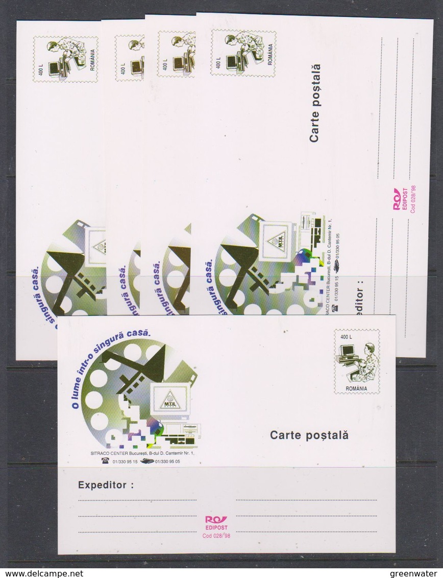 Romania 1998 Computer, A World In One House Postal Stationery (5x) Unused (43926) - Brieven En Documenten