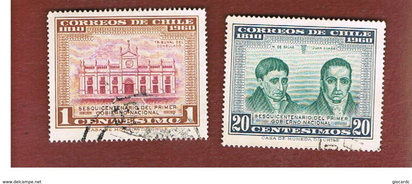 CILE (CHILE)  - SG 512.515 -  1960 150^ ANNIV. 1ST NATIONAL GOVERNMENT (2 STAMPS OF THE SET) -  USED ° - Cile