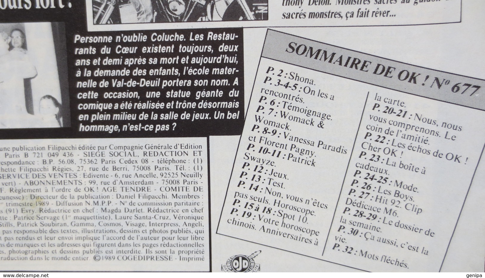 MAGAZINE OK. N° 677. 1989. (Scan Sommaire) - People