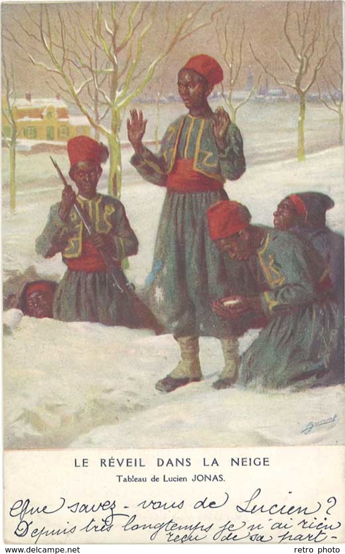 Cpa Illustrateur Lucien Jonas – Le Réveil Dans La Neige ( Tirailleurs Sénégalais ) - Autres & Non Classés