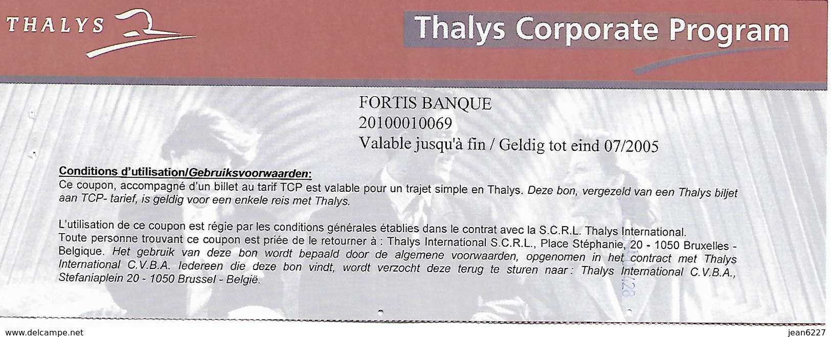 Billet + Réservation - Thalys Brussel Zuid - Paris Nord - Corporate Program - Lot De 4 Billets - Ferrocarril