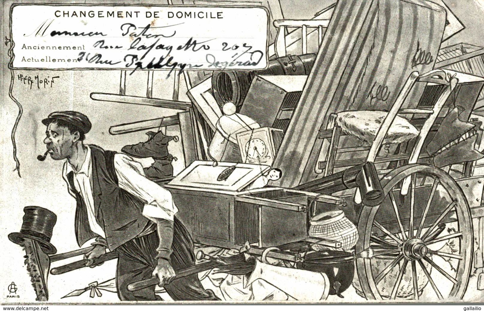 ILLUSTRATION SIGNEE HENRI MORIN CHANGEMENT DE DOMICILE - Morin, Henri