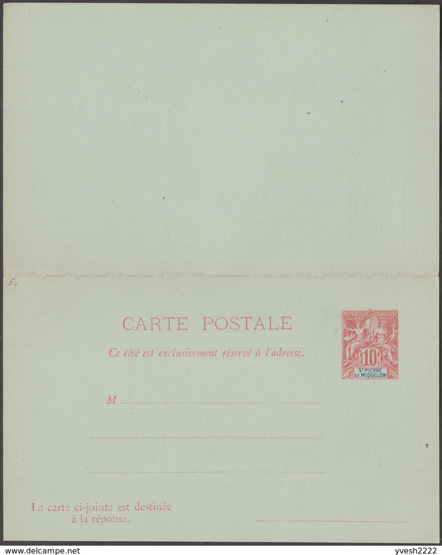 SPM - Saint Pierre Et Miquelon 1898. Carte Postale Avec Réponse Payée, Sans Millésime Sur La Demande. État Parfait - Postal Stationery