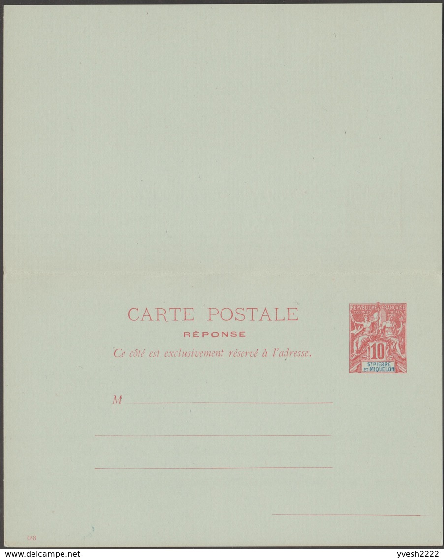 SPM - Saint Pierre Et Miquelon 1898. Carte Postale Avec Réponse Payée, Sans Millésime Sur La Demande. État Parfait - Enteros Postales