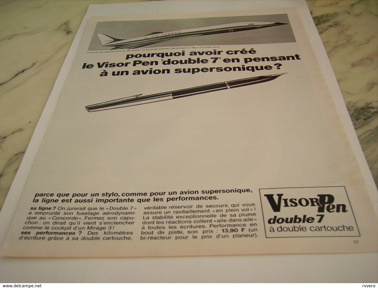 ANCIENNE PUBLICITE AVION SUPERSONOQUE ET STYLOS  VISOR PEN 7 1968 - Autres & Non Classés