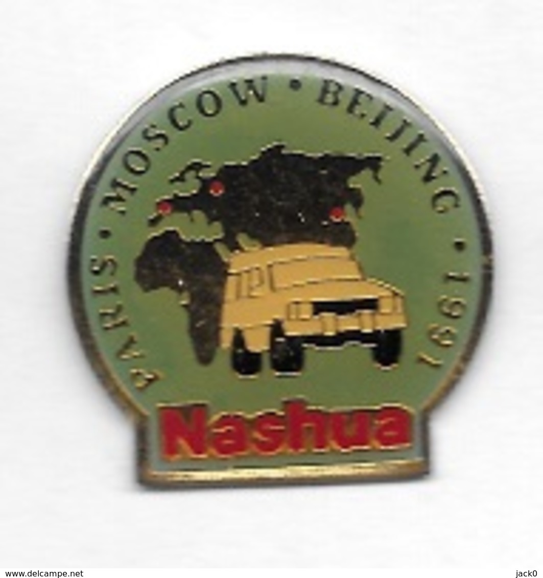 Pin's  Villes, Sport  Automobile  NASHUA, RALLYE, PARIS - MOSCOU - BEIJING - 1991  Voir - Rallye