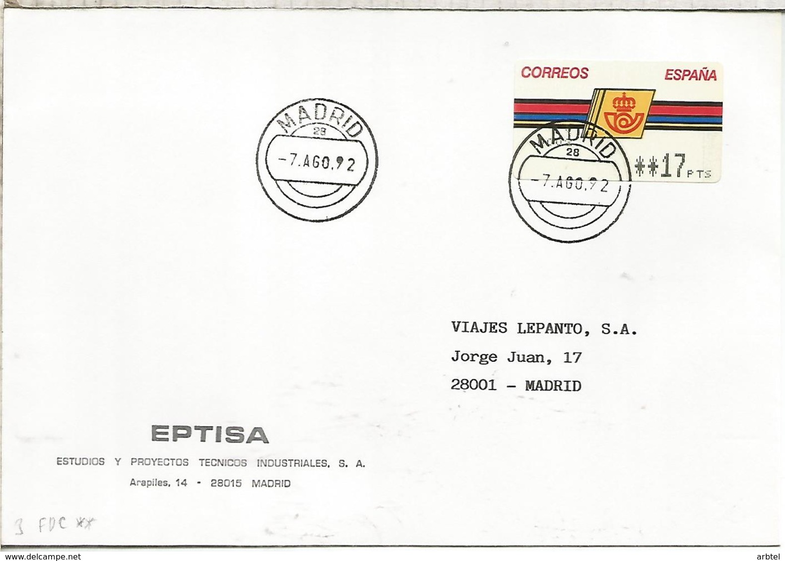 MADRID CC CON ATM LOGO CORREOS 1992 - Covers & Documents