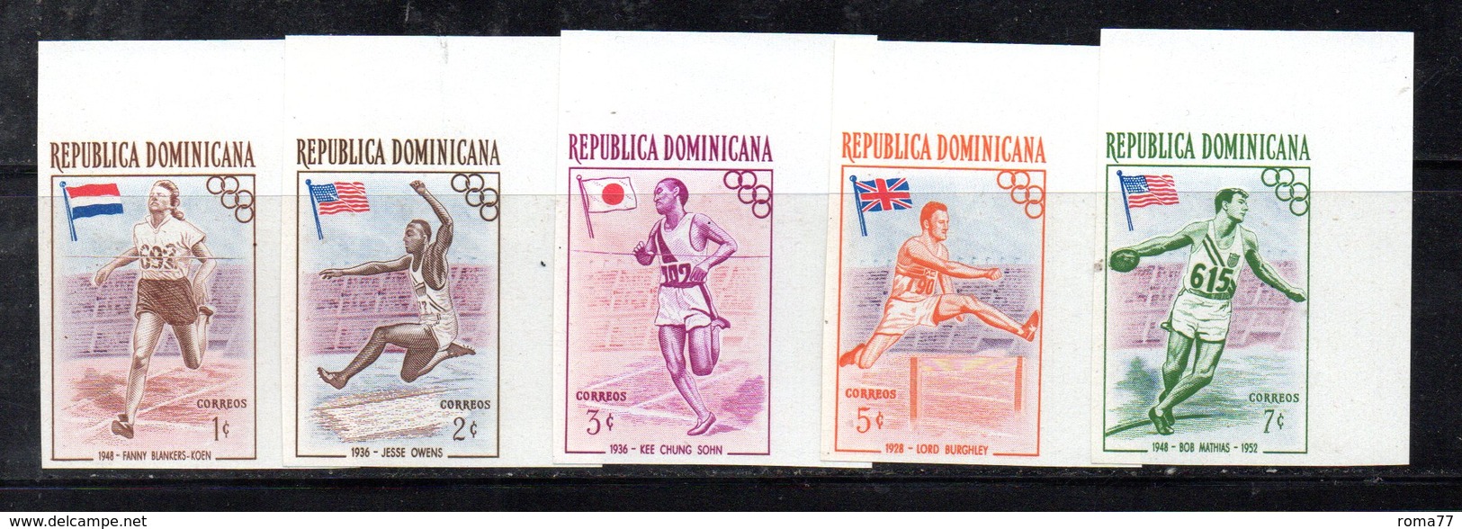 APR2023 - REPUBBLICA DOMINICANA 1957 , Serie Yvert N.  444/448  ***  MNH (2380A)  Melbourne NON Dentellata - Repubblica Domenicana