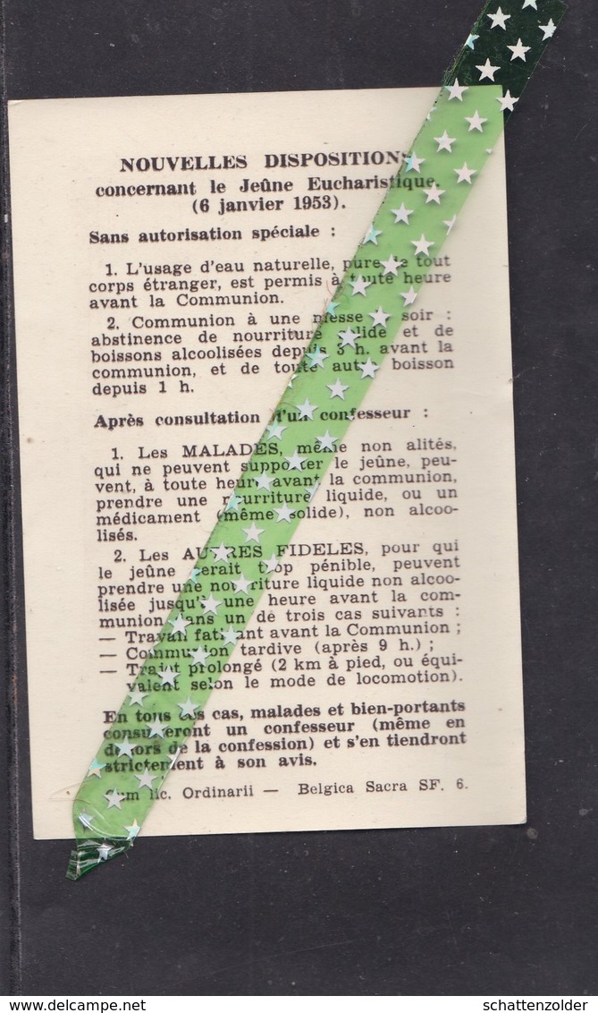 Nouvelles Dispositions Concernant Le Jeune Eucharistique 6 Januari 1953 - Devotieprenten