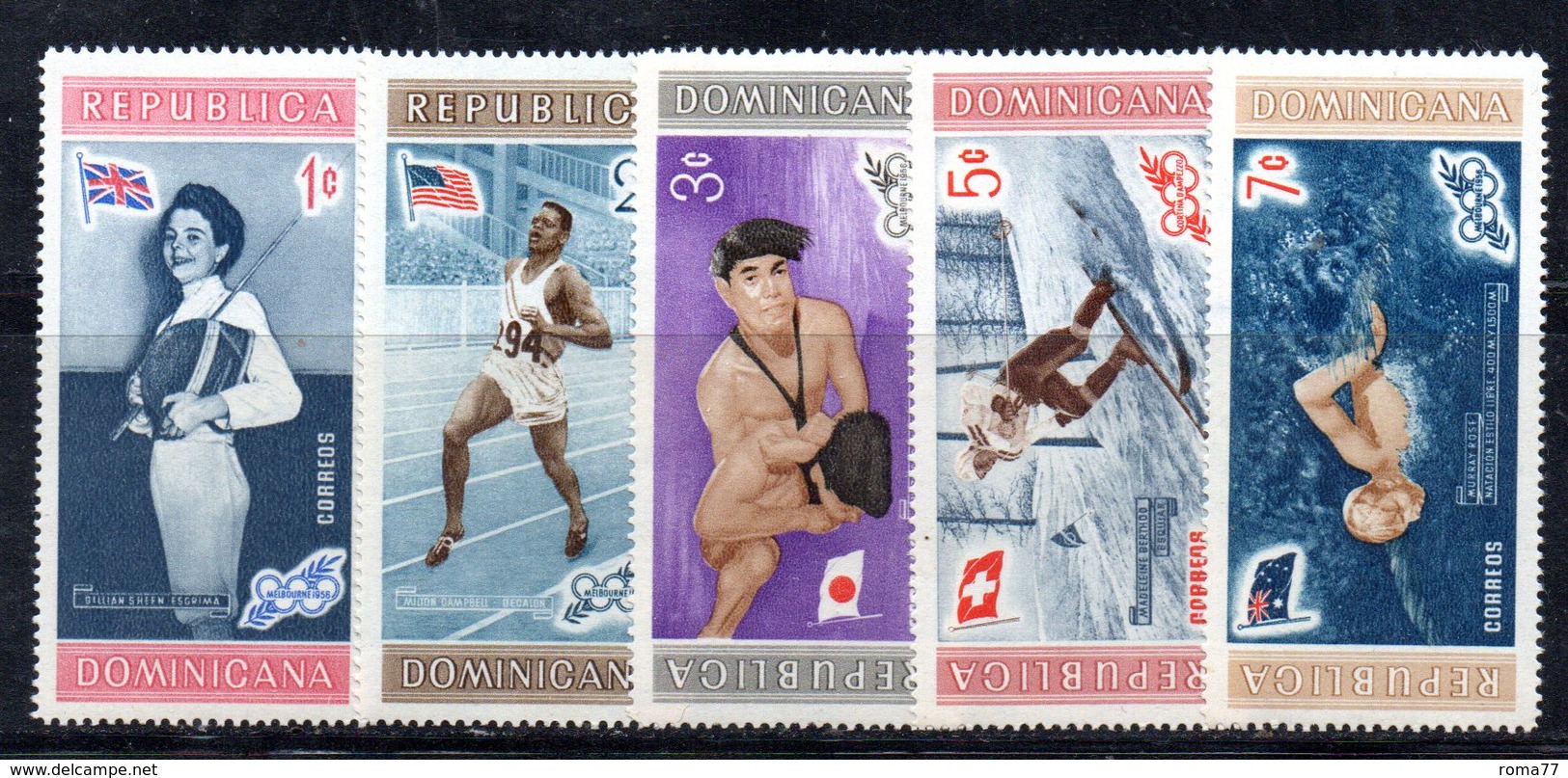 APR2029 - REPUBBLICA DOMINICANA 1958 , Serie Yvert N.  504/508   ***  MNH  (2380A)  Melbourne - Repubblica Domenicana