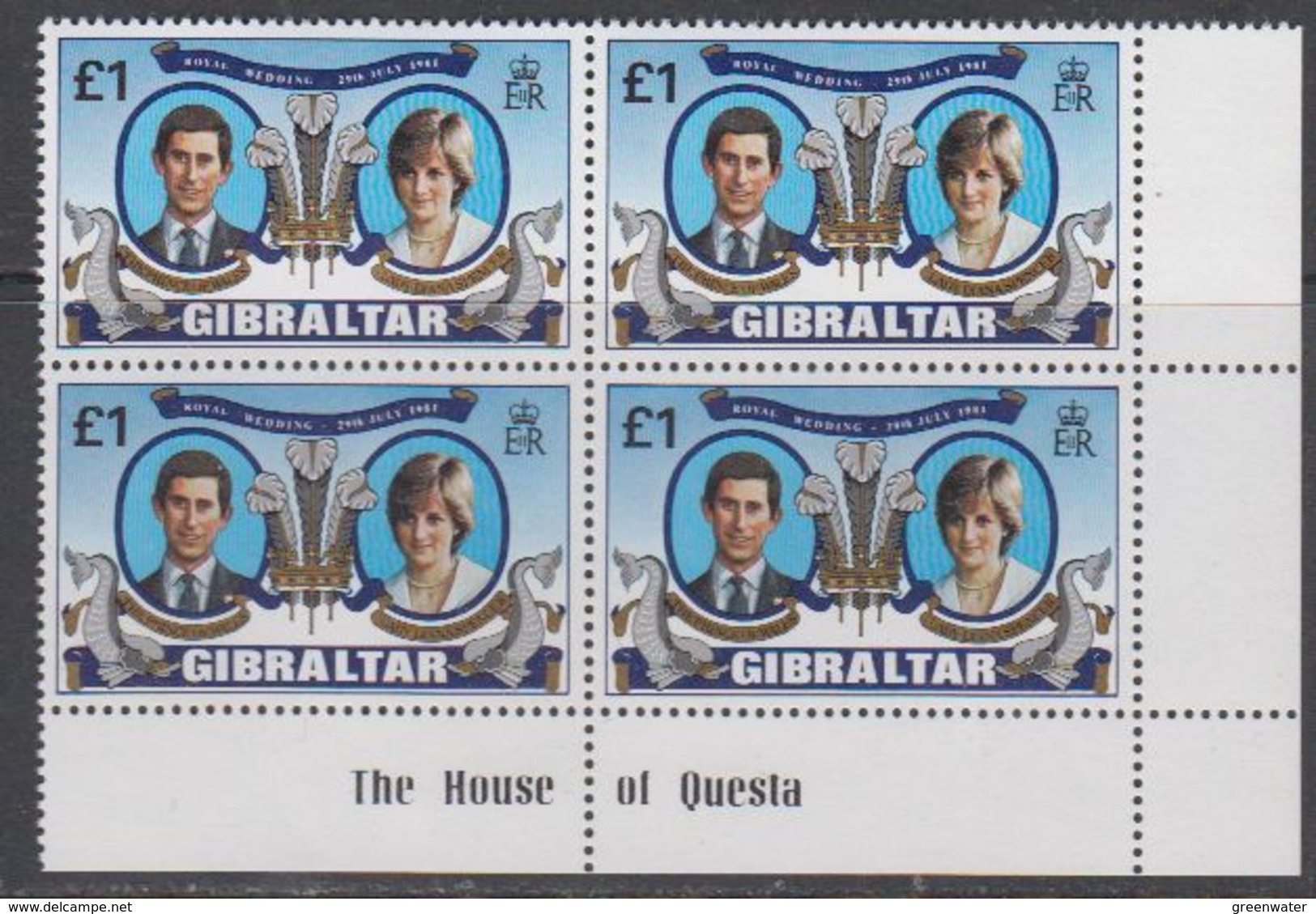 Gibraltar 1981 Royal Wedding Charles & Diana 1v Bl Of 4 (corner)  ** Mnh (43936A) - Gibraltar