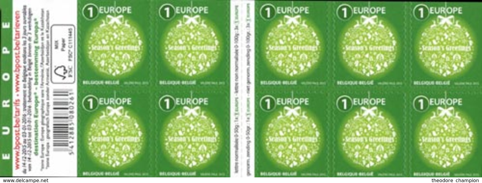 BELGIQUE Carnet Voeux 2015(vert)  Neuf ** MNH - Non Classés