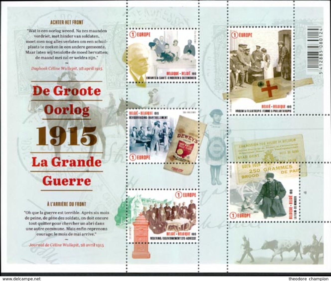 BELGIQUE La Grande Guerre 2015 5v  Neuf ** MNH - Neufs