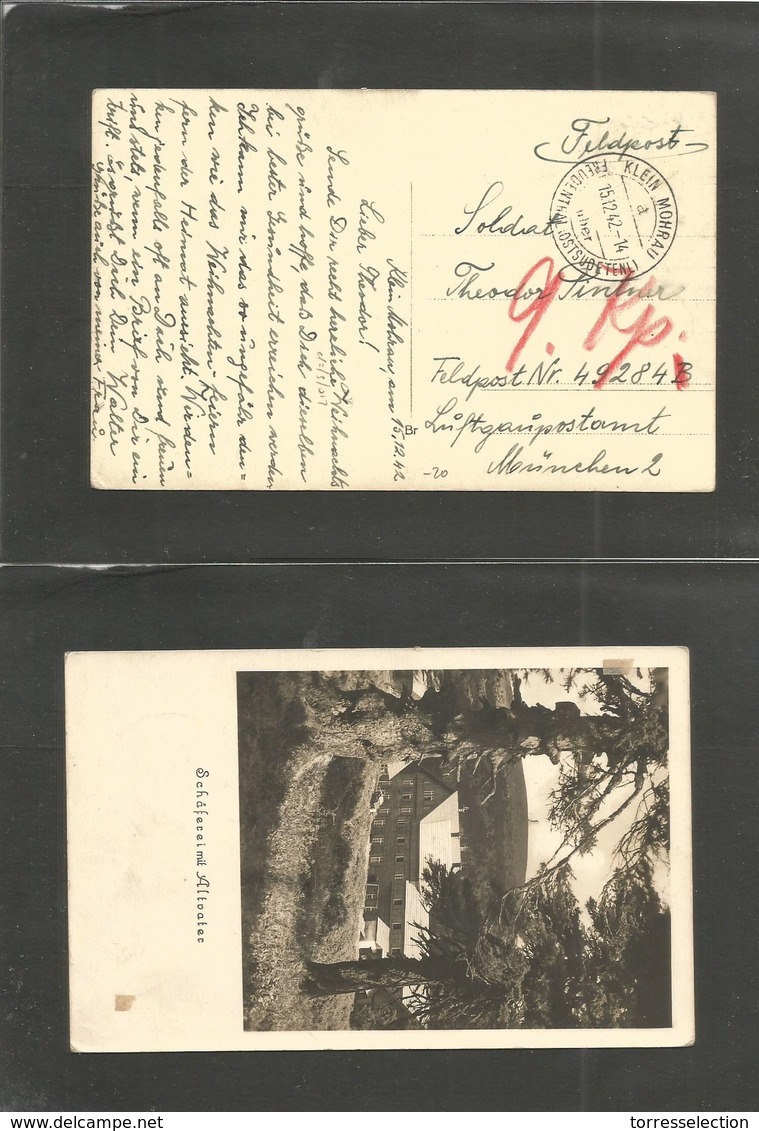 CZECHOSLOVAKIA. 1942 (15 Dec) Bohemia Protectorate. Klein Mohran - Munich, Germany. Feldpost Circulated Soldiers Ppc. - Other & Unclassified