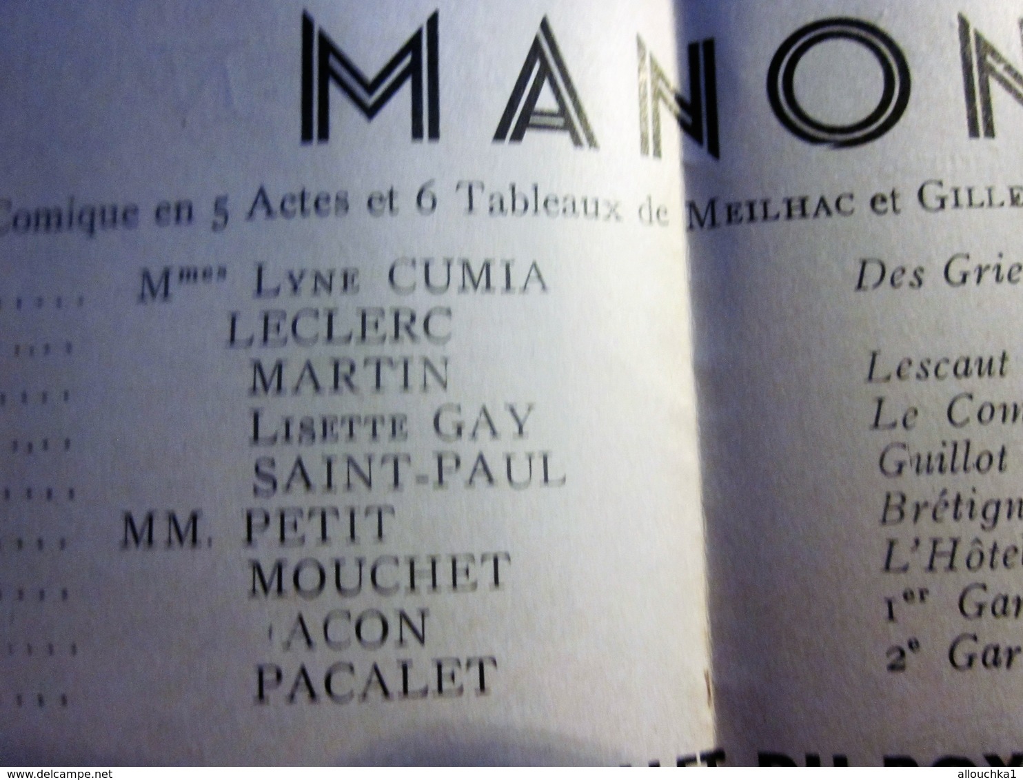 SAISON 1948/49 " MANON" MUSIQUE DE MASSENET PROGRAMME VILLE DE LYON ORCHESTRE OPÉRA THÉÂTRE C. BOUCOIRAN-PUBS-PHOTOS ART - Programme