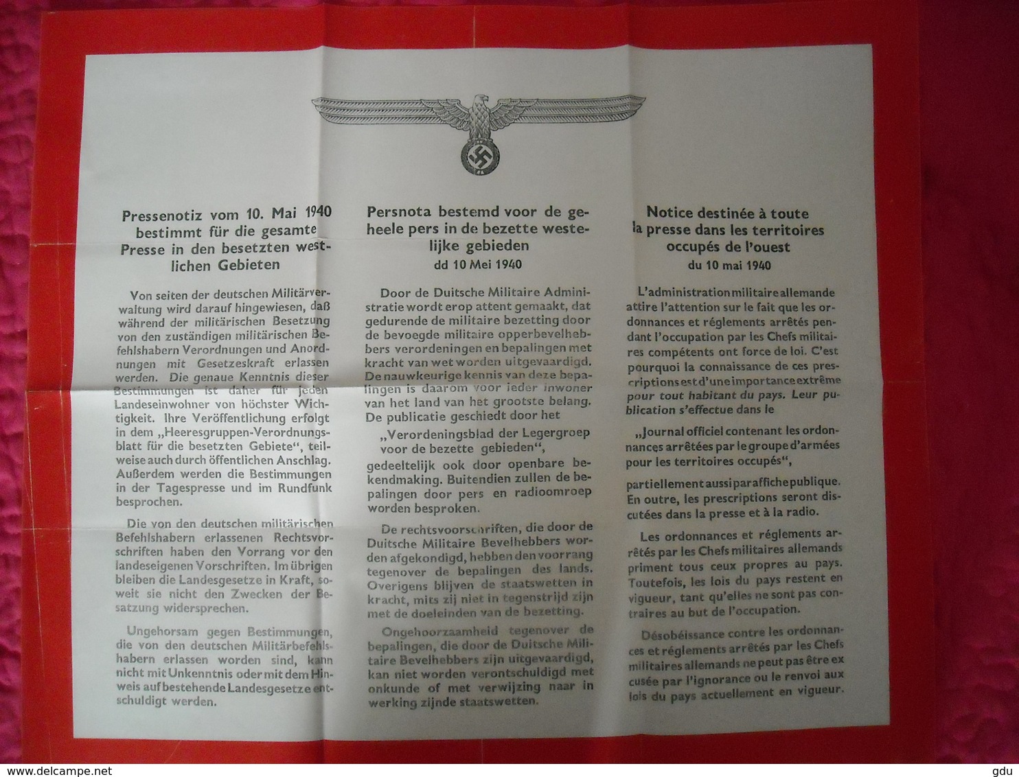 Proclamation Authentique Autorité Allemande (connaissance Des Ordonnances Et Arrêtés) 1940 - 1939-45