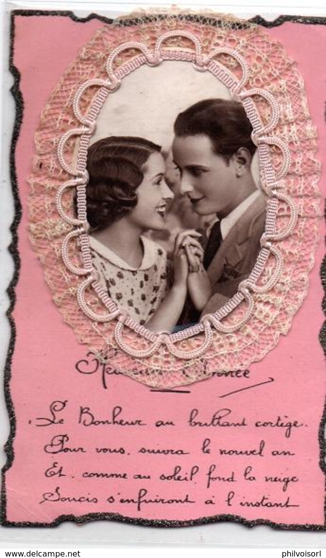 BONNE ANNE COUPLE DENTELLE  CARTE COULEUR - Brodées