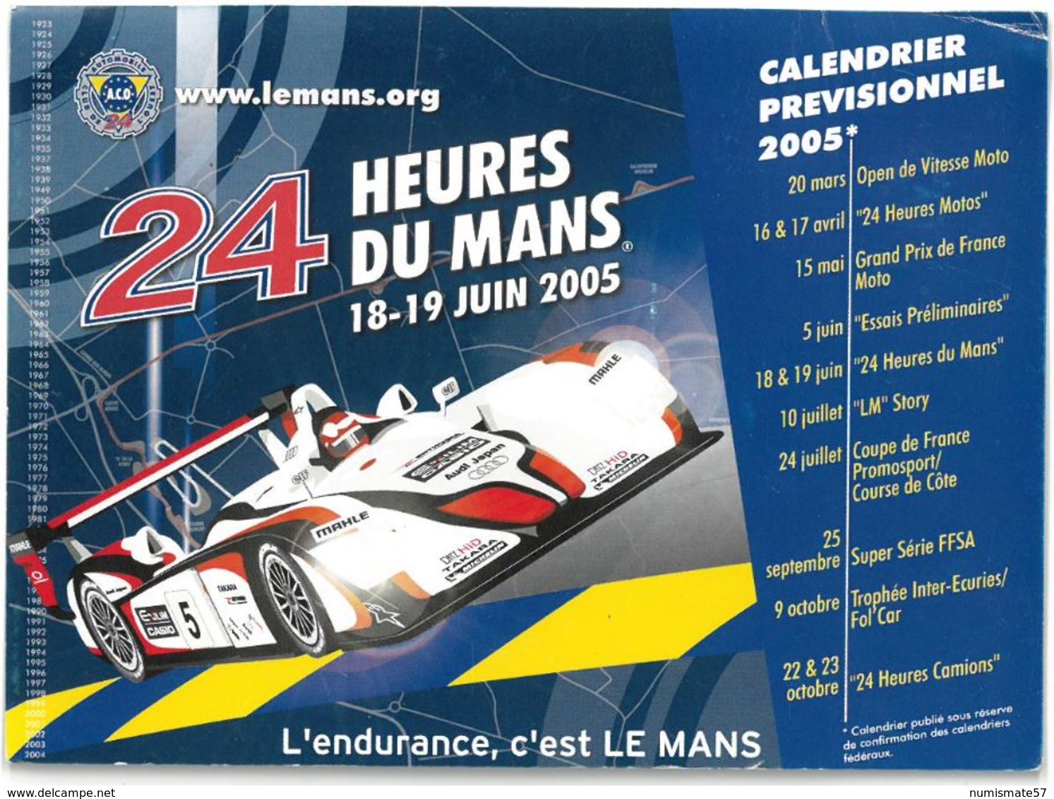 CP 24 HEURES DU MANS - 18 -19 JUIN 2005 - Calendrier Prévisionnel - Le Mans