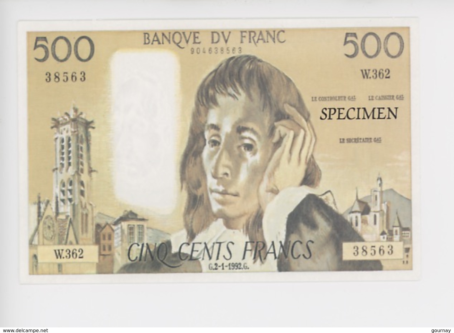 Cinq Cents Francs  - Banque De France (spécimen) Cp Vierge Collection Specimen N°1 - Monnaies (représentations)